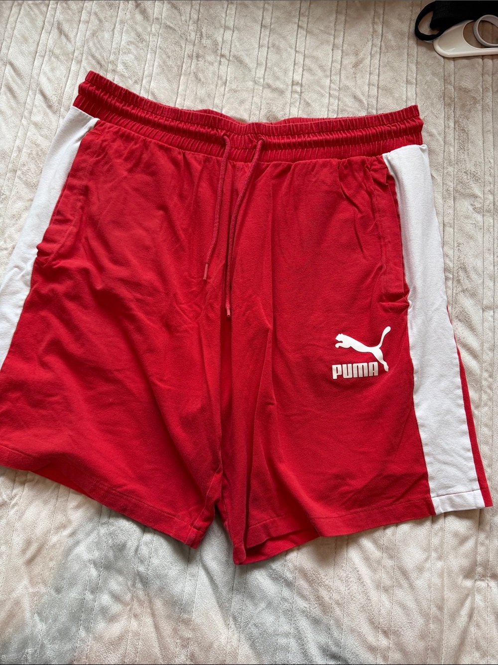 Puma Red Athletic Shorts with White Side Panels